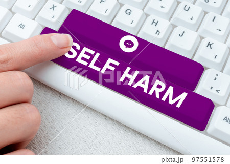 Text sign showing Self Harm. Business overview state of health and well-being and the ability to perform Text sign showing Self Harm. Business overview state of health and well-being and the ability to perform 97551578