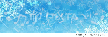 雪の結晶と音符の青色のバナー背景イラスト 97551760