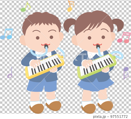 Cute musical instrument _ keyboard harmonica _ how to blow _ with hose _ play with _ 2 men and women _ whole body 97551772