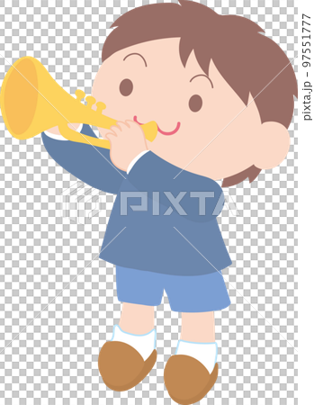 演奏樂器的孩子_吹小號的男孩 演奏樂器的孩子_吹小號的男孩 97551777