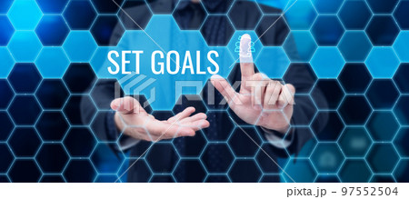 Inspiration showing sign Set Goals. Business overview Defining or achieving something in the future based on plan Inspiration showing sign Set Goals. Business overview Defining or achieving something in the future based on plan 97552504