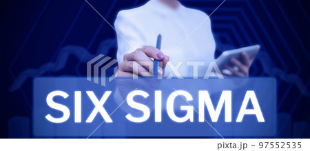 Text caption presenting Six Sigma. Business idea management techniques to improve business processes 97552535