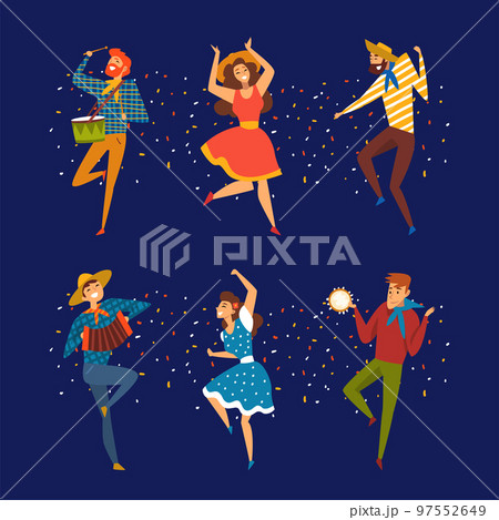 People Character Playing Musical Instrument and Dancing Enjoying Party and Festival Vector Set People Character Playing Musical Instrument and Dancing Enjoying Party and Festival Vector Set 97552649