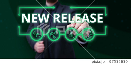 Text sign showing New Release. Conceptual photo announcing something newsworthy recent product in the market Text sign showing New Release. Conceptual photo announcing something newsworthy recent product in the market 97552650
