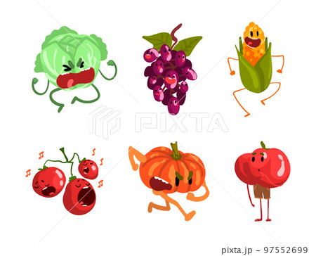 Funny Humanized Vegetables with Different Face Expression Vector Set 97552699