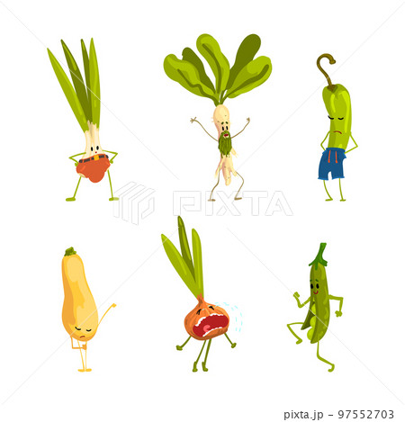 Funny Humanized Vegetables with Different Face Expression Vector Set Funny Humanized Vegetables with Different Face Expression Vector Set 97552703