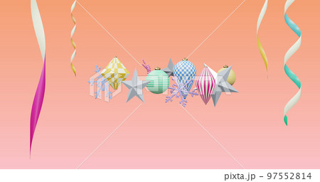 Image of new year and christmas decorations on pink background 97552814