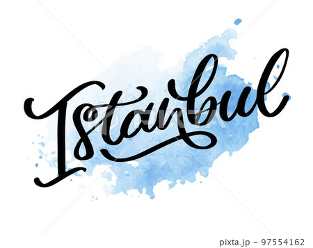 Istanbul. Hand lettering. Vector logo of Istanbul in black color with seagulls on white background. souvenir products, banner emblem, travel blog social media, brochure, flyer. Digital illustration. Istanbul. Hand lettering. Vector logo of Istanbul in black color with seagulls on white background. souvenir products, banner emblem, travel blog social media, brochure, flyer. Digital illustration. 97554162