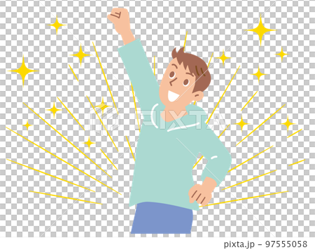 A young man who is happy to raise his fist A young man who is happy to raise his fist 97555058