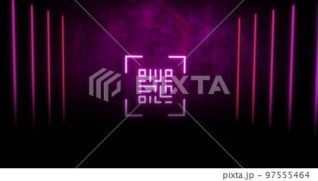 QR code scanner with neon elements against distressed background 97555464