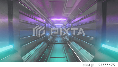 QR code scanner with neon elements against glowing tunnel 97555475