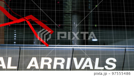 Red graph, showing economical crisis on a grid over an airport 97555486
