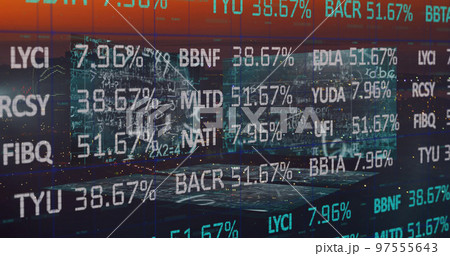 Financial data and mathematic equations over city. Financial data and mathematic equations over city. 97555643