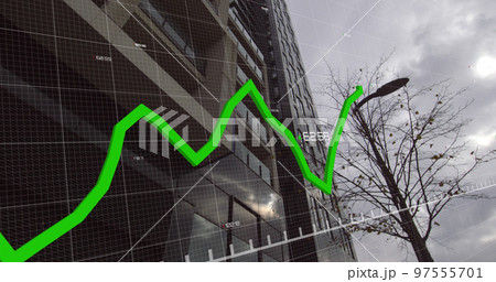 Financial curve over high building. Financial curve over high building. 97555701