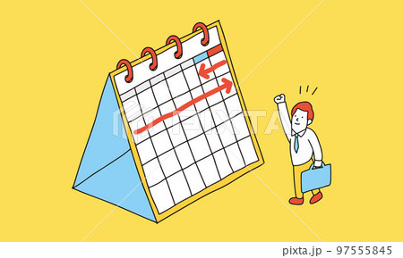 9連休できるビジネスマン　カレンダー　予定表　休暇　夏休み　年末年始のイメージ 97555845