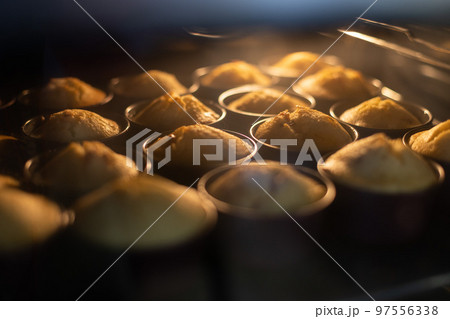 Cupcakes in oven. Selective focus. 97556338
