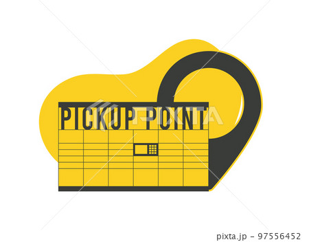 Parcel locker black and yellow outline icon. Self-service terminal with locked parcels 97556452