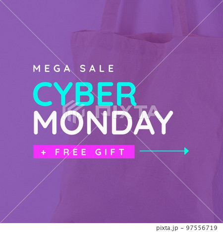 Square picture of cyber monday mega sale text over yellow shopping bag Square picture of cyber monday mega sale text over yellow shopping bag 97556719