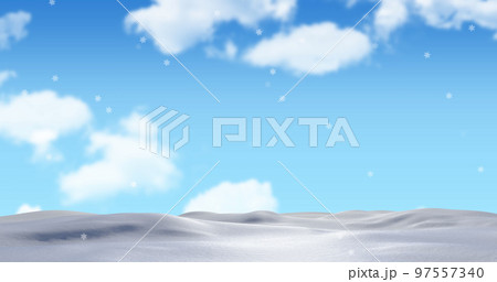Image of snow falling over winter landscape and sky 97557340