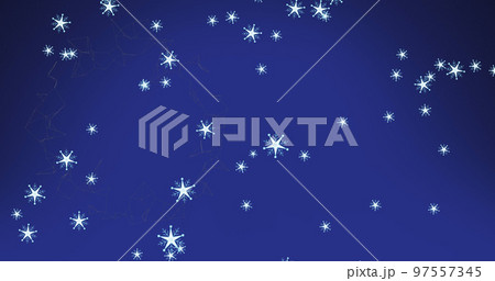 Image of snow falling over blue background 97557345