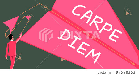 Text showing inspiration Carpe Diem. Business overview public festival which people play music and dance Text showing inspiration Carpe Diem. Business overview public festival which people play music and dance 97558353