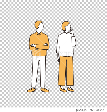 考える夫婦の全身イメージ 97558354