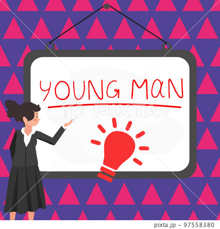 Conceptual caption Young Man. Concept meaning a man who is not far advanced in life a boy 97558380