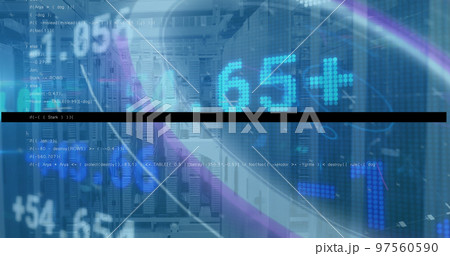 Image of binary code over background in globe and mid 97560590