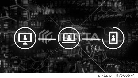 Image of qr code and network of connections over black background 97560674