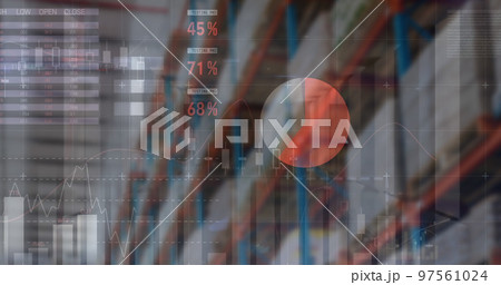 Image of financial data processing over empty warehouse Image of financial data processing over empty warehouse 97561024