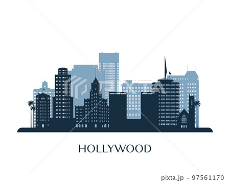 Hollywood skyline, monochrome silhouette. 97561170