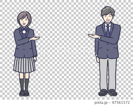 Illustration of male and female students in uniform guiding 97561572
