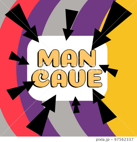 Conceptual display Man Cave. Word Written on a room, space or area of a dwelling reserved for a male person Conceptual display Man Cave. Word Written on a room, space or area of a dwelling reserved for a male person 97562337