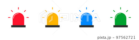 点灯している回転灯のアイコンセット。緊急サイレンや緊急アラート。警察ランプ。ベクター。 97562721