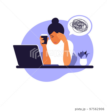 Professional burnout syndrome. Frustrated worker, mental health problems. Vector illustration in flat style. Professional burnout syndrome. Frustrated worker, mental health problems. Vector illustration in flat style. 97562906