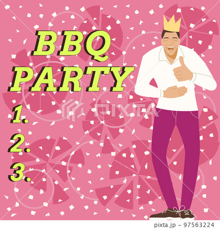 Conceptual display Bbq Party. Business idea usually done outdoors by smoking meat over wood or charcoal 97563224