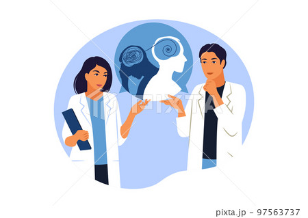 Bipolar disorder mind mental concept. Mood disorder. Practitioner doctors consult and diagnose. Vector illustration. Flat. Bipolar disorder mind mental concept. Mood disorder. Practitioner doctors consult and diagnose. Vector illustration. Flat. 97563737