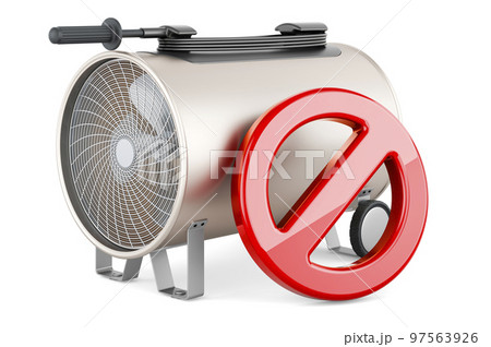 Blower heater with forbidden symbol, 3D rendering Blower heater with forbidden symbol, 3D rendering 97563926