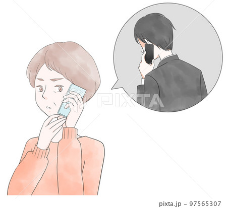 オレオレ詐欺に気付くシニア女性のイラスト 97565307