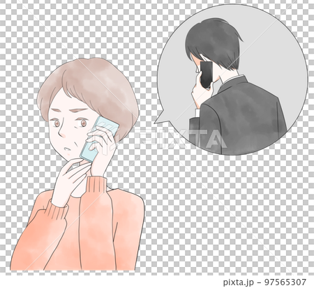 オレオレ詐欺に気付くシニア女性のイラスト 97565307