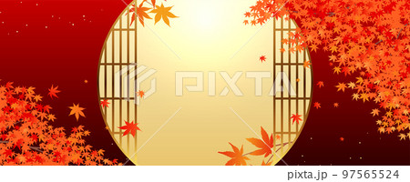 もみじと丸窓の背景 97565524