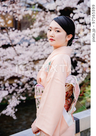 着物の女性と桜　京都 97565899