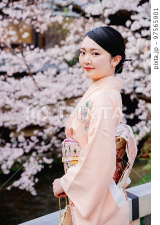 着物の女性と桜　京都 97565901