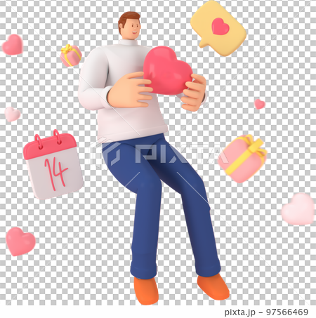 3d character in the festival of Valentine's Day. 3d rendering of graphic resourse. 97566469