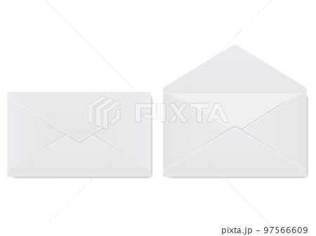 Realistic envelope. Design template for mockup. Opened and closed realistic mockup. Blank stationery letter folded and unfolded view Realistic envelope. Design template for mockup. Opened and closed realistic mockup. Blank stationery letter folded and unfolded view 97566609