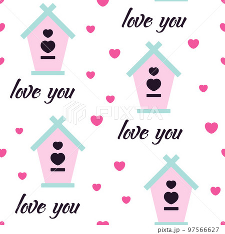 seamless pattern of cute birdhouse, vector illustration seamless pattern of cute birdhouse, vector illustration 97566627