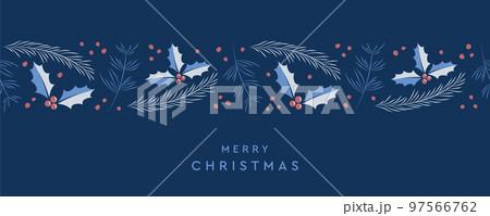 christmas greeting card banner with fir branches and holly berry border 97566762