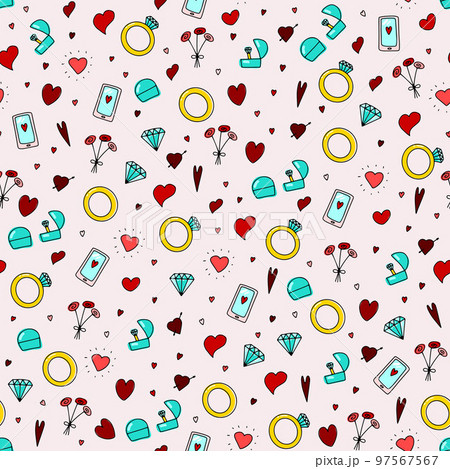 Doodle engagement seamless pattern. Valentines Day background Doodle engagement seamless pattern. Valentines Day background 97567567