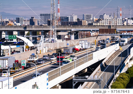 《埼玉県》外環自動車道の風景・戸田東インター付近 《埼玉県》外環自動車道の風景・戸田東インター付近 97567643