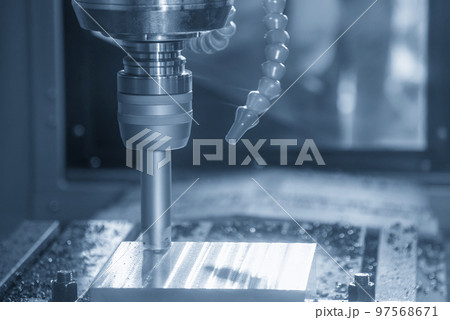 The CNC milling machine rough cutting the injection mold parts by indexable tools. 97568671